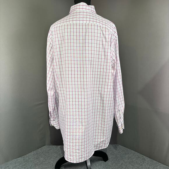 Tommy Bahama Shirt Men’s 17 32-33 Plaid Cotton Lightweight Corpcore Pink White - Picture 3 of 13